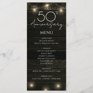 Menu Anniversaire du mariage 50e bois rustique et lumiè