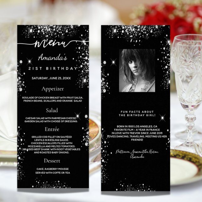 Menu Anniversaire noir blanc parties scintillant p (Créateur téléchargé)
