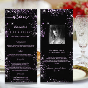 Menu Anniversaire noir violet photo parties scinti