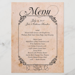 Menu antique élégant de mariage de regard