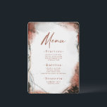 Menu Aquarelle Abstraite moderne Burnt Orange Mariage<br><div class="desc">Aquarelle Ethérée Moderne Abstraite Brûlée Orange Menus Mariage. Ce design moderne est magnifiquement peint à la main avec des couleurs riches qui sont parfaites pour l'automne. Montré dans l'automne Mariage couleur Palette couleur de : Vert Chasseur foncé, Gris de pierre, Orange brûlé d'automne, Beige amande, et À feuillage persistant. Avec...</div>