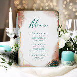 Menu Aquarelle Abstraite moderne Turquoise et Mariage e<br><div class="desc">Aquarelle Ethérée Abstraite moderne Turquoise & Menus Mariage en cuivre. Ce design moderne est magnifiquement peint à la main avec des couleurs riches qui sont parfaites pour l'automne. Montré dans la couleur Turquoise foncé de la palette de couleurs de : Vert Peacock Turquoise foncé, Rouille de cuivre, Or Dusty, Amande...</div>