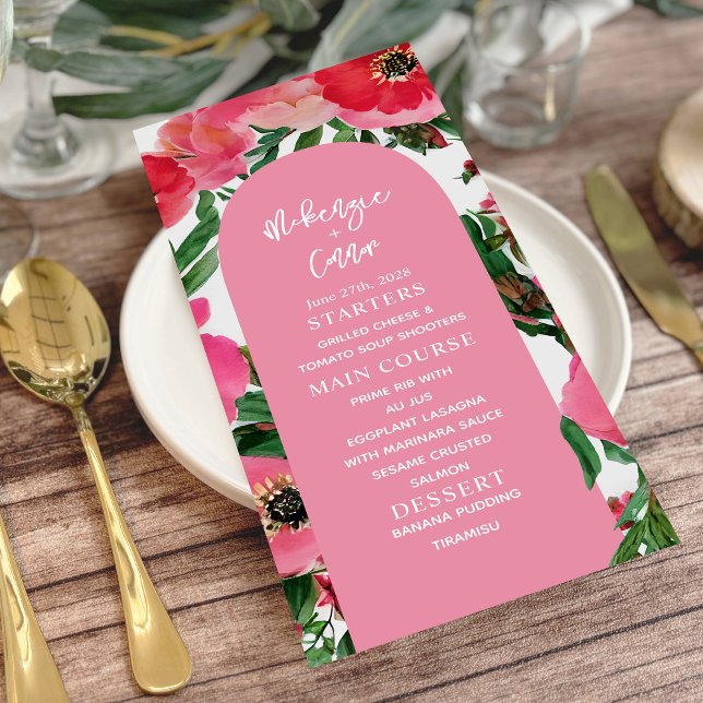 Menu Aquarelle Anemone Arch Mariage rose (Créateur téléchargé)