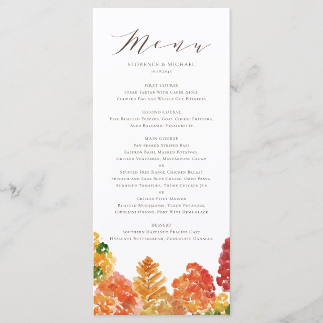 Menu Aquarelle Automne Bois Mariage de automne (Devant)