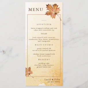 Menu Aquarelle Automne Maple Leaf Dîner Mariage