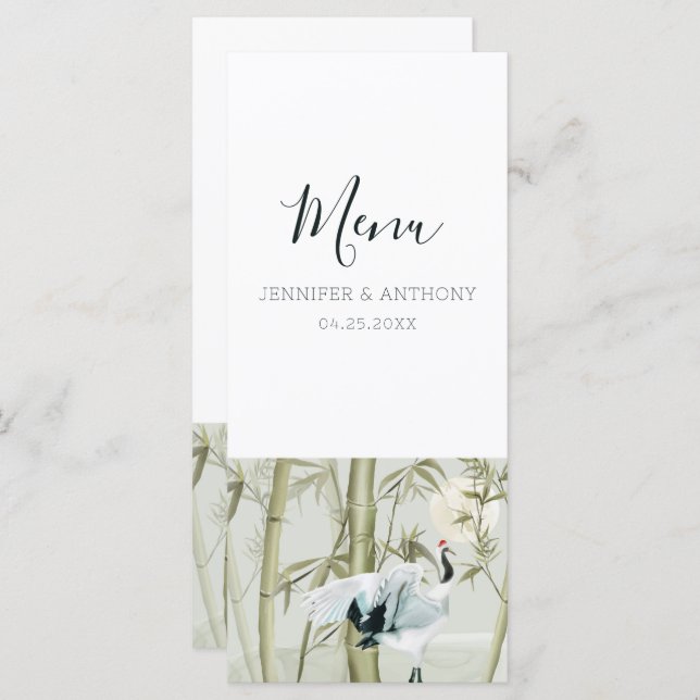 Menu Aquarelle Bambou Grue japonaise (Devant / Derrière)