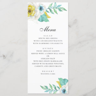 Menu Aquarelle bleu jaune et menthe mariage