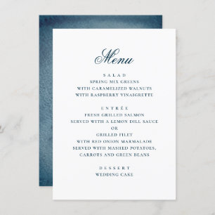 Menu Aquarelle bleu marine simple mariage nautique
