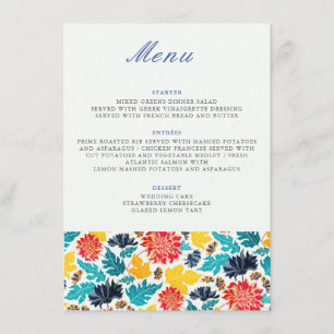 Menu Aquarelle bleu naturel Jaune Mariage de tournesols
