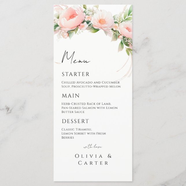 Menu Aquarelle Blush Floral Mariage (Devant)