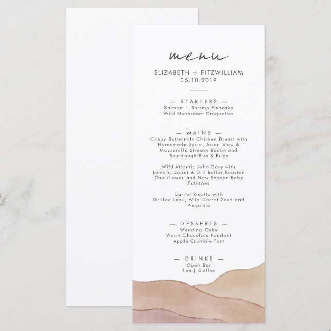Menu Aquarelle Boho Abstraite | Dîner mariage (Devant / Derrière)