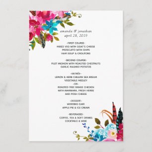 Menu Aquarelle Boho Chic Floral Mariage