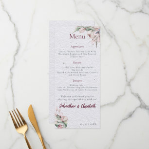 Menu Aquarelle Boho Floral et Mariage botanique