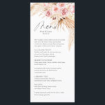 Menu Aquarelle Boho Floral Pampas Gras Dîner Mariage<br><div class="desc">Carte Boho Floral Pampas Gras Mariage Dîner Boho Watercolor Menu. Beau motif de fleurs botaniques rose vif au dos de la carte. Cette carte de dîner mariage est le choix idéal pour être placé sur le plateau mariage pour les mariages à thème boho.</div>