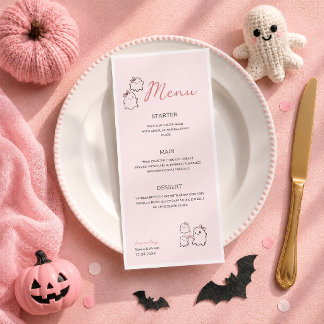 Menu Aquarelle Boo Rose Mignon Pasel Halloween