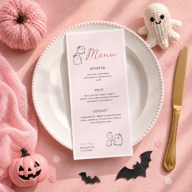 Menu Aquarelle Boo Rose Mignon Pasel Halloween (Créateur téléchargé)