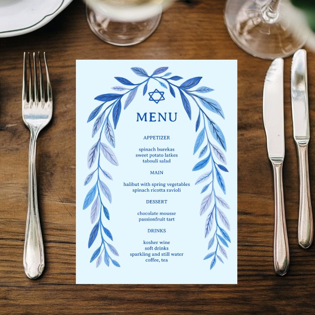 Menu Aquarelle botanique Bar Mitzvah Bar Bat Mitzvah ju (Botanical Watercolor Jewish Wedding Event Bar Bat Mitzvah Menu
)
