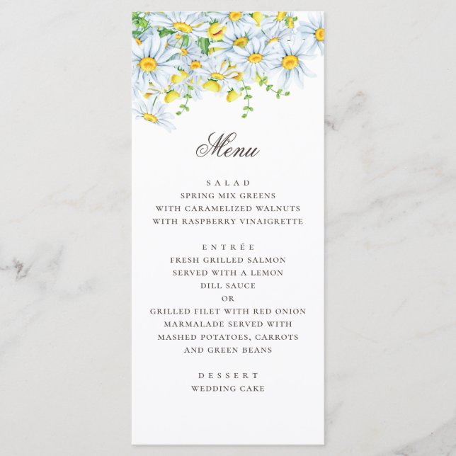 Menu Aquarelle. Chamomille. Mariage floral d'été (Devant)