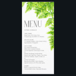 Menu Aquarelle Chartreuse Green Fern Feuille Mariage<br><div class="desc">Cette carte de menu personnalisable propose des feuilles de fougères vertes de chartreuse aquarelle et ajoute un accent verdoyant à votre paysage de table événement. Personnalisez-le en ajoutant vos détails. Cette carte de menu de fougères est parfaite pour les mariages printaniers, les baby showers, les douches nuptiales, les anniversaires, et...</div>