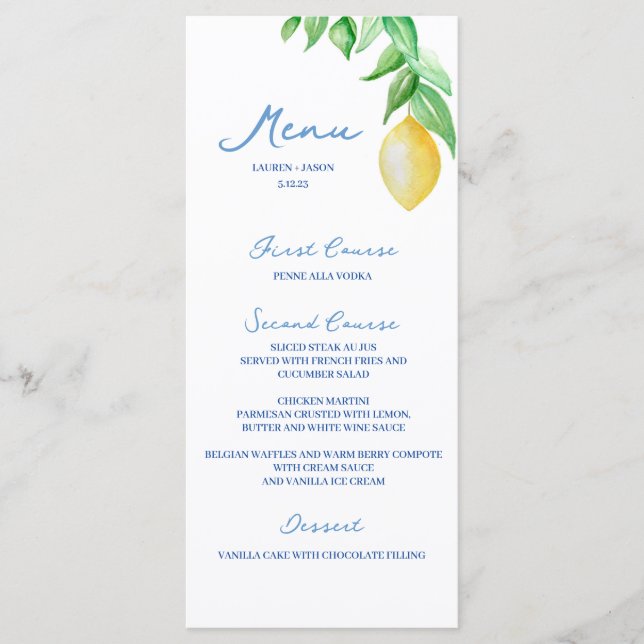 Menu Aquarelle Citron bleu méditerranéen (Devant)
