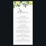 Menu Aquarelle Citron et verdure Mariage d'été<br><div class="desc">Carte de menu citron mariage. Il est composé d'aquarelle de citron et de verdure. Personnalisez en ajoutant la date et le choix du repas. Cette carte au citron est parfaite pour les mariages d'été, les baby showers, les douches nuptiales, les anniversaires, et bien plus encore.</div>
