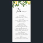 Menu Aquarelle Citron et verdure Mariage d'été<br><div class="desc">Carte de menu citron mariage. Il est composé d'aquarelle de citron et de verdure. Personnalisez en ajoutant la date et le choix du repas. Cette carte au citron est parfaite pour les mariages d'été,  les baby showers,  les douches nuptiales,  les anniversaires,  et bien plus encore.</div>