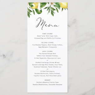 Menu Aquarelle Citron et verdure Mariage d'été