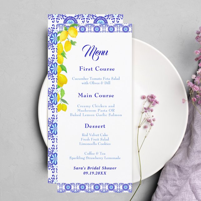 Menu Aquarelle Citrons Positano Amalfi Enterrement de V (Créateur téléchargé)