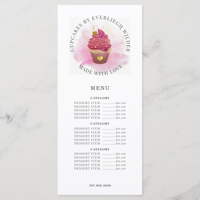 Menu Aquarelle Cupcake boulangerie pâtisserie Chef (Devant)