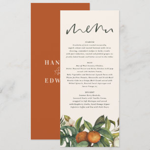 Menu Aquarelle d'agrumes orange mariage floral botaniqu