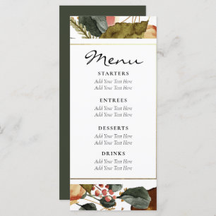 Menu Aquarelle d'automne Floral Rustique Mariage vert f