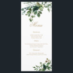 Menu Aquarelle de verdure moderne élégante<br><div class="desc">Notre carte de menu de dîner de mariage Our Lush Greenery and Foliage est parfaite pour un mariage élégant. Le design romantique moderne présente un cadre bohème de feuilles vertes et de verdure dans des tons botaniques d'eucalyptus, de vert, de menthe et d'accents blancs crème. Ce menu peut être utilisé...</div>