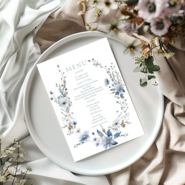 Menu Aquarelle Dusty Bleu Floral Mariage de printemps (Créateur téléchargé)
