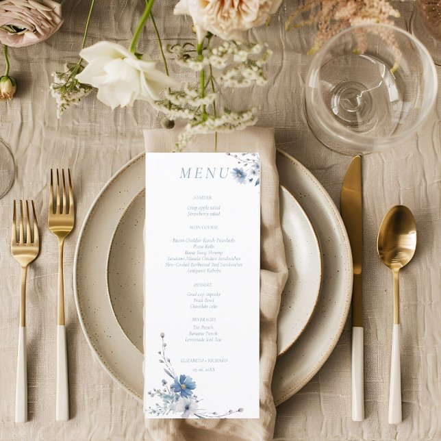 Menu Aquarelle Dusty Bleu Floral Mariage de printemps (Créateur téléchargé)