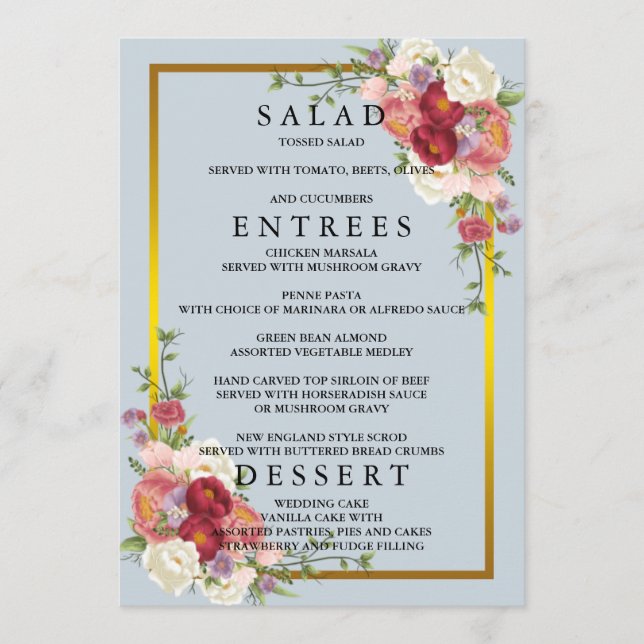 Menu Aquarelle Dusty Gris Or Blush Peach Mariage (Devant)