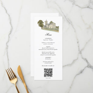 Menu Aquarelle Eglise traditionnelle Monogramme Mariage