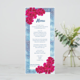 Menu Aquarelle Élégance grecque + Fleurs roses