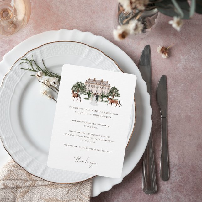 Menu Aquarelle Équestre | Remerciement de Table de Mari (Créateur téléchargé)