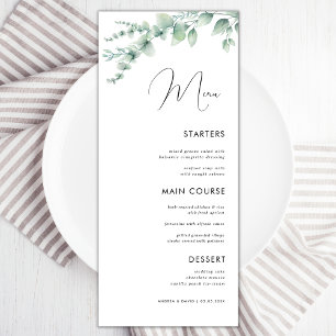 Menu Aquarelle Eucalyptus Delicate Mariage de calligrap