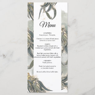 Menu Aquarelle Eucalyptus Feuille Mariage vert
