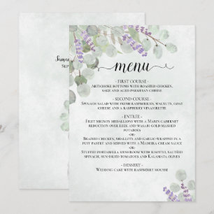 Menu Aquarelle Eucalyptus Feuilles et Mariage de lavand
