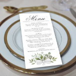 Menu Aquarelle Eucalyptus & Verdure Mariage élégant<br><div class="desc">Ce beau menu mariage présente un design boho chic rustique avec un titre de calligraphie script et un ensemble de feuilles d'eucalyptus à l'aquarelle peinte à la main et de verdure dans les tons menthe, mousse et vert sauge. Le texte est entièrement personnalisable avec de l'espace pour le nom du...</div>