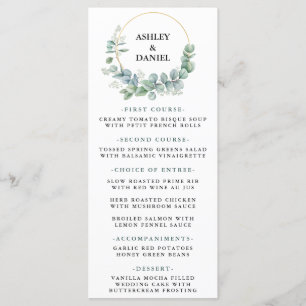 Menu Aquarelle Eucalyptus Verdure Mariage Or