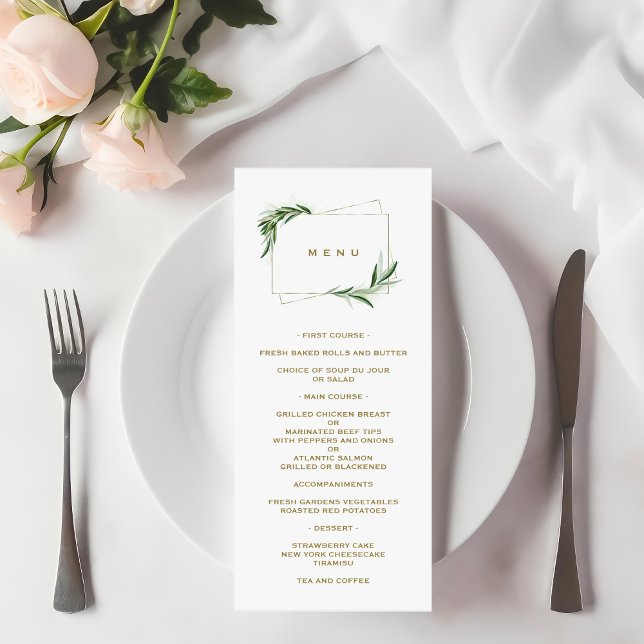 Menu Aquarelle Feuilles d'Olivier Or Baptême  (Créateur téléchargé)
