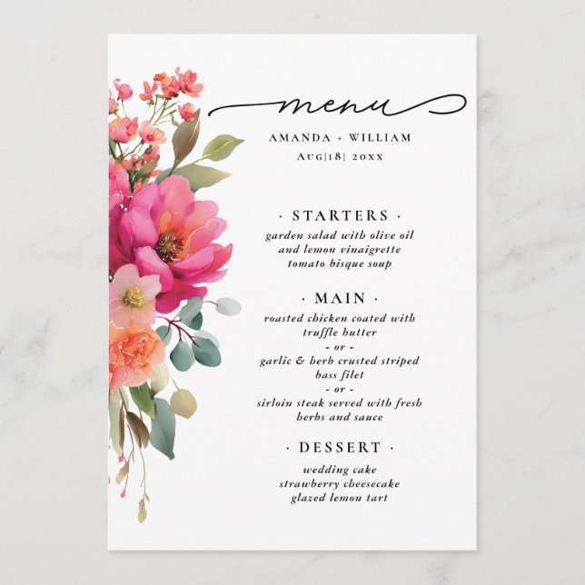 Menu Aquarelle Floral (Devant)