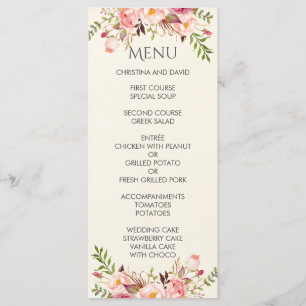 Menu Aquarelle Floral Boho Romantique Mariage moderne