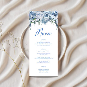 Menu Aquarelle Floral Dusty Fête des mariées bleue