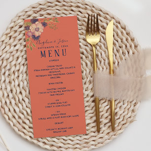 Menu Aquarelle Floral Mariage rose