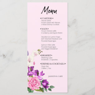 Menu Aquarelle Floral Rose Violet Gras Moderne