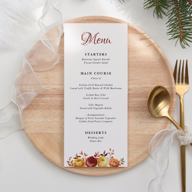 Menu Aquarelle Floral Rustique Automne Chaud Mariage d' (Créateur téléchargé)